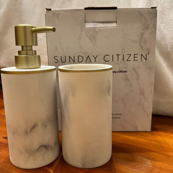 Sunday Citizen bath set white & gray resin faux marble gold trim New in box - Picture 5 of 7